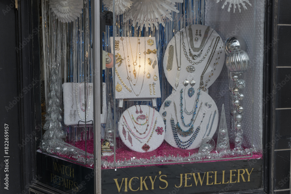 Obraz premium display window with merchandise at Vicky's Jewellery Ltd, a jewelry store, located at 404 Eglinton Av W, Toronto