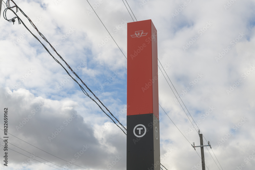 Fototapeta premium Eglinton Crosstown location marker outside a station, Toronto