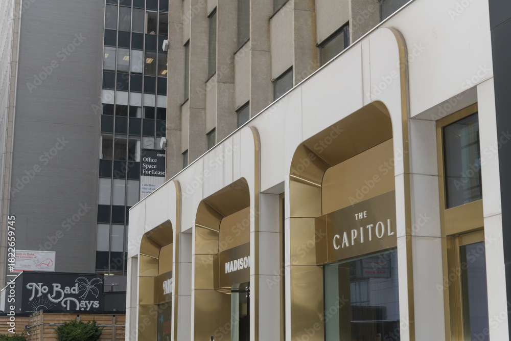 Fototapeta premium exterior of THE CAPITOL (Madison Group), architectural designer, located at 150 Eglinton Av E, Toronto