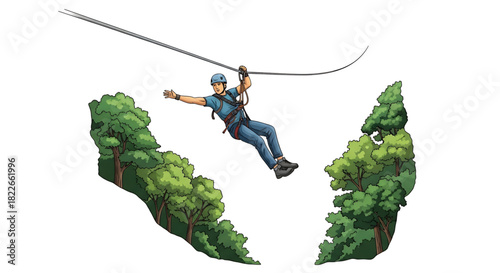 Thrilling Zip Line Adventure Through Lush Green Forest Canopy