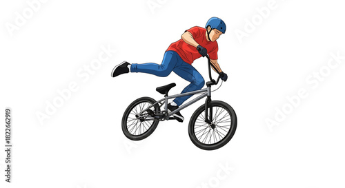 Dynamic BMX Rider Performing a Trick on Isolated White Background