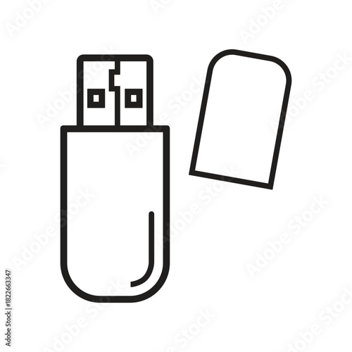 Black Outline USB Flash Drive Vector Illustration on White Background Thumb Drive Memory Stick Portable Storage