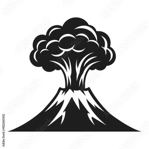 Erupting Volcano Drawing Black and White Illustration Mountain Magma Danger Geothermal Activity Geology Volcanic Power