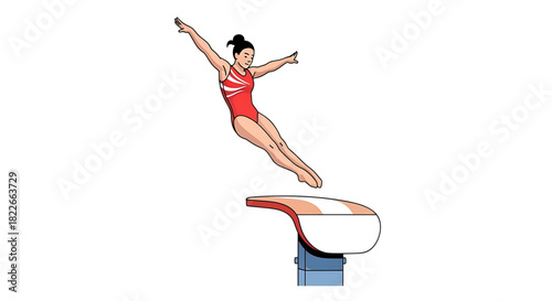 Dynamic gymnast performing vault routine with elegance and incredible skill