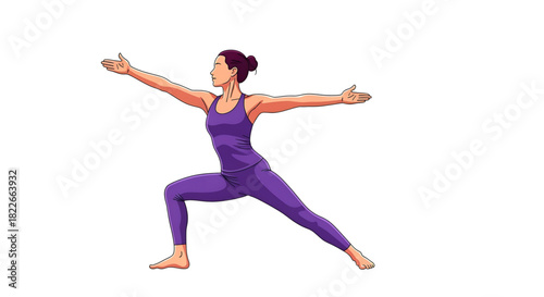 Serene yoga practitioner in warrior pose against clean white backdrop