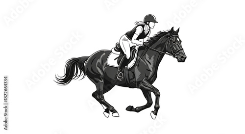 Equestrian Art: Rider and Horse in Graceful Movement, Black and White