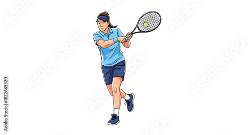 Dynamic female tennis player in action, isolated against a white background.