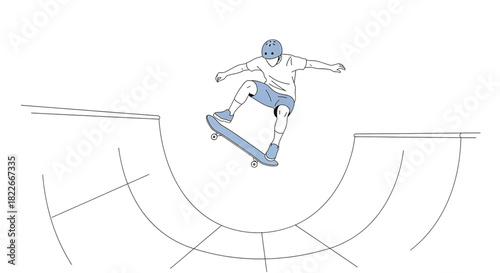 Skateboarder performing extreme trick at skate park during day time sketch