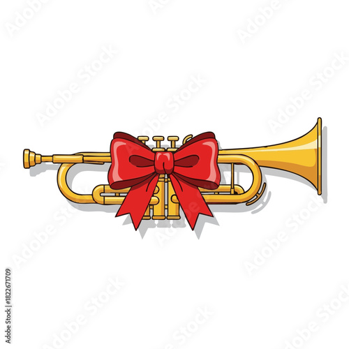 Trumpet with red bow symbolizing Holiday Music  