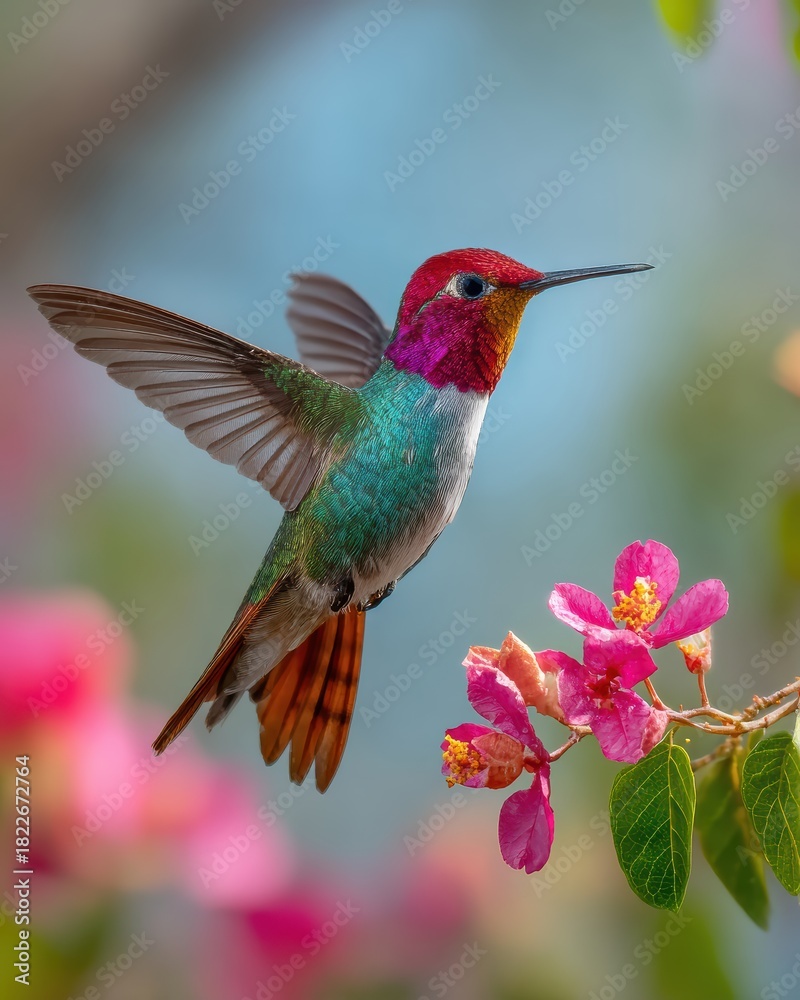 Fototapeta premium Vibrant hummingbird in midflight studio shot