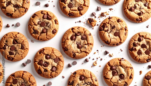 Delicious Chocolate Chip Cookies: A Top-Down View of Freshly Baked Treats - Perfect for Dessert & Baking Inspiration
