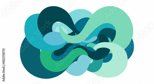 Abstract organic shapes in cool blue and green tones.