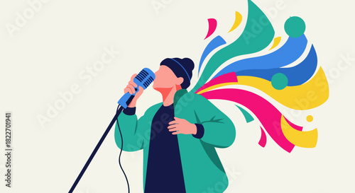 Person Singing Into Microphone.