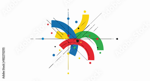 Abstract colorful arcs and lines composition representing connection and movement.