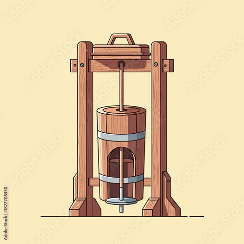 Cartoon Illustration of a Traditional Wooden Butter Churning Machine