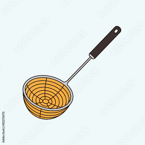Illustration of a skimmer spoon with an orange mesh for removing impurities