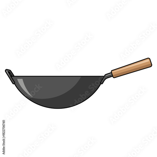 Illustration of a Wok with Wooden Handle for Culinary Concepts