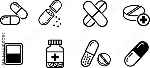 Pills medicine icons set Vector