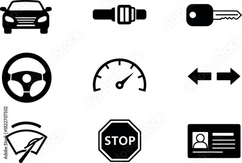 Car driving and dashboard icons set Vector