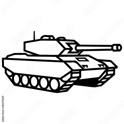 Detailed Line Art Illustration of a Modern Battle Tank.