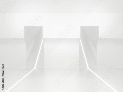 Wallpaper Mural 3D white geometric background with neon lights. White backdrop Torontodigital.ca