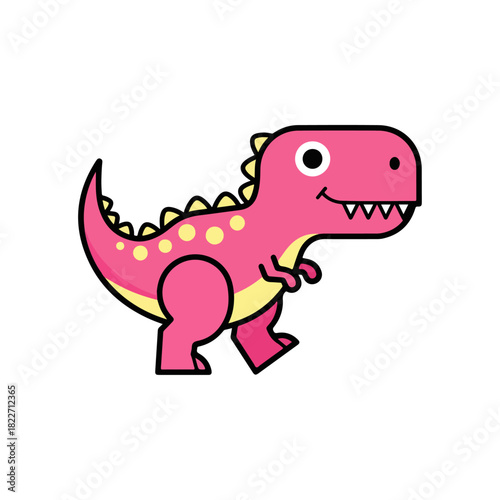 Cartoon Pink Tyrannosaurus Rex with Yellow Accents Illustration.