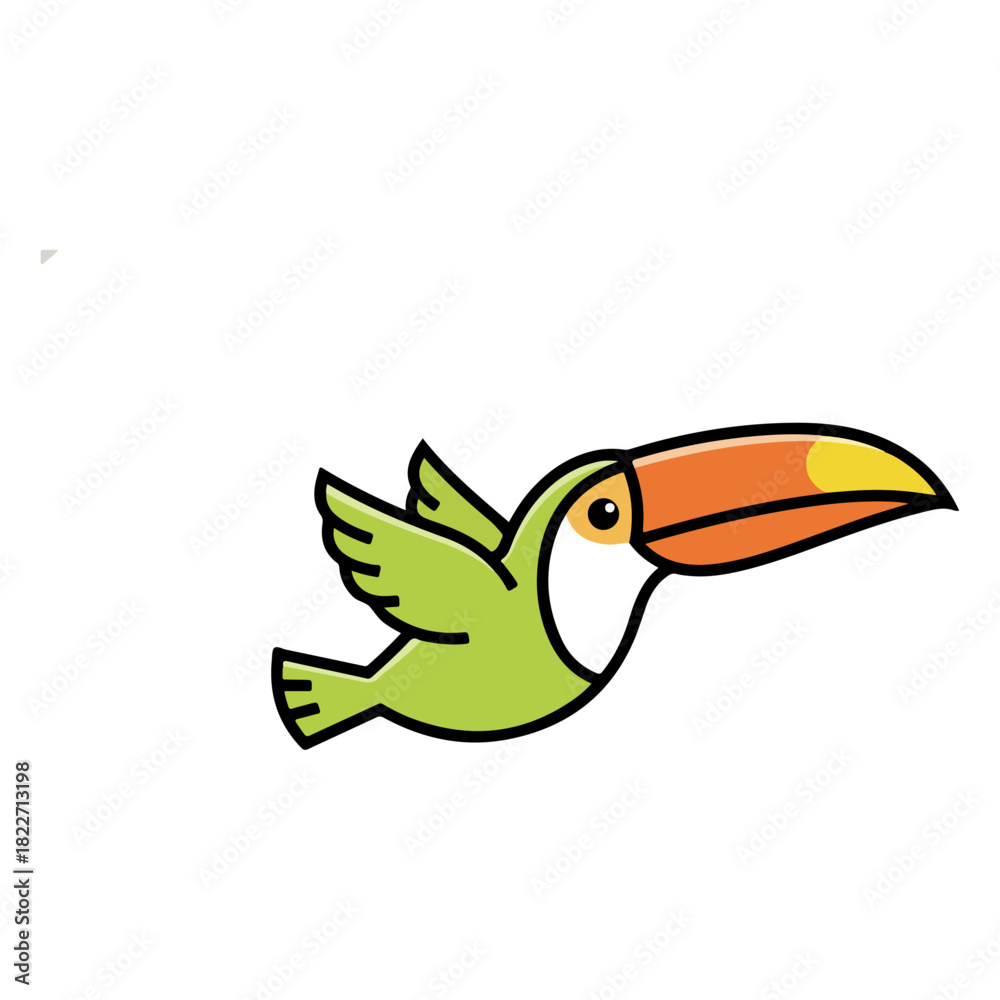 Naklejka premium Cartoon Toucan in Flight - A Vibrant and Playful Illustration.