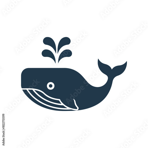 Stylized Whale Illustration with Water Spout and Curved Lines.