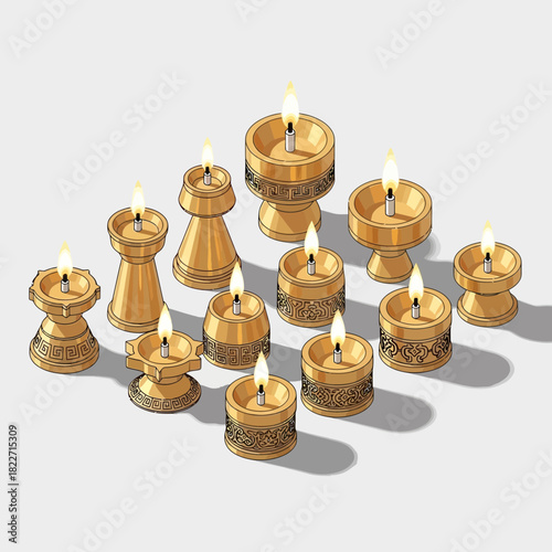Illustrative golden candle arrangement evoking ambiance and spiritual reflection