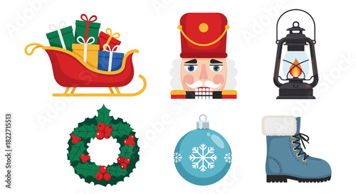 Festive Christmas cheer with traditional holiday icons, spreading joy and warmth this season for creative designs