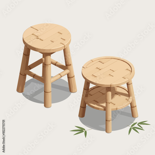 Minimalist bamboo stools illustration with natural and sustainable design