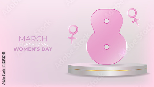 March 8 International Womens Day Celebrate holiday. Symbol of equality strength and femininity. For marketing banner social media and campaign. Vector illustration.