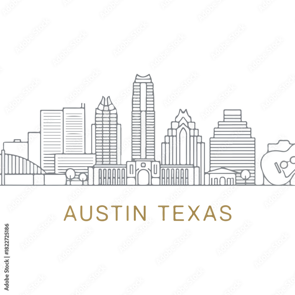 Naklejka premium Austin Texas Skyline Illustration - A Modern Cityscape Depiction.