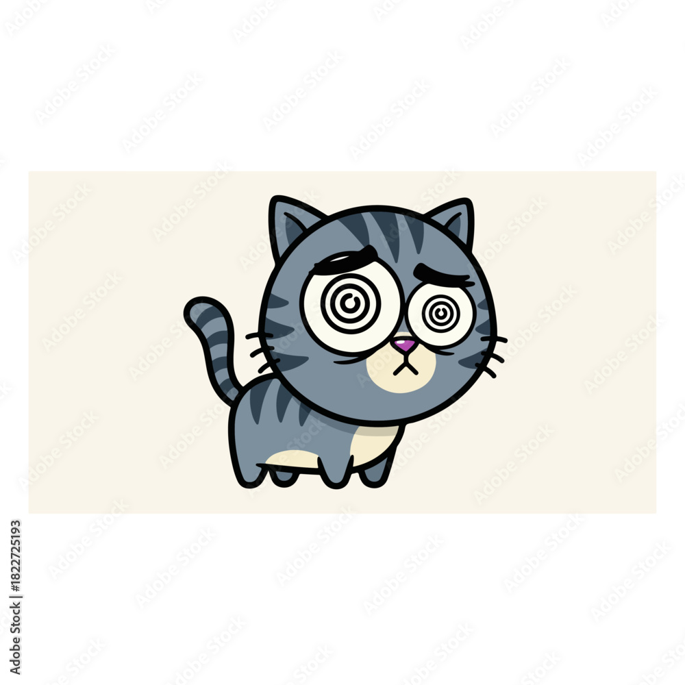 Obraz premium Cartoon Cat with Hypnotic Eyes and Dazed Expression.