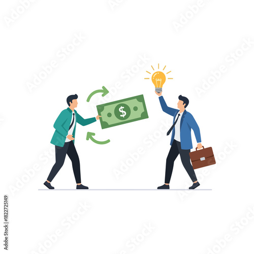 Businessmen Exchanging Money for Idea - Investment and Innovation.