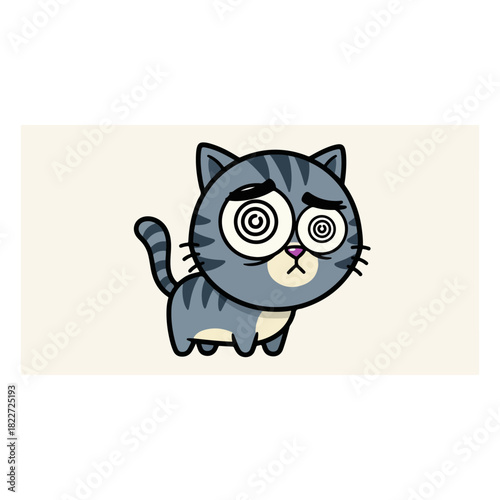 Cartoon Cat with Hypnotic Eyes and Dazed Expression.