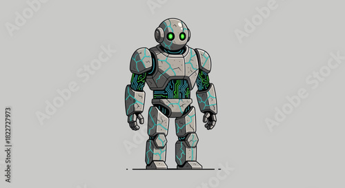 Futuristic Robot Standing Tall on a Plain Background.