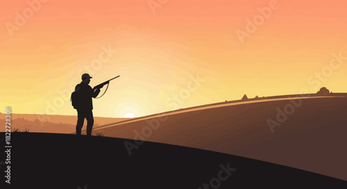 Hunter Silhouette Against a Vibrant Sunset Sky 1.