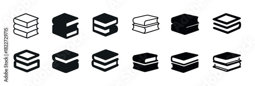 Set of geometric book icons in various artistic styles