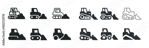 Vector silhouettes of construction bulldozers in various designs