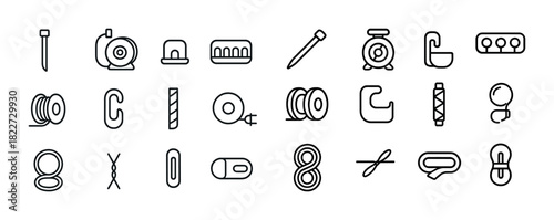 Collection of minimalist tool and object icons in black and white