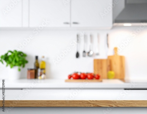 Blurred Kitchen Life, Clear White Counter.