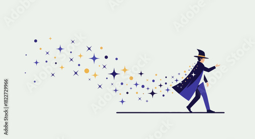 Magician creating a trail of sparkling stars and magic dust.