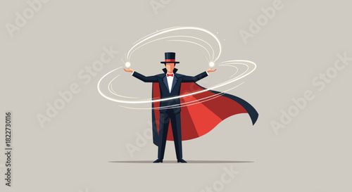 Magician performing a captivating magic trick with a swirling white light.