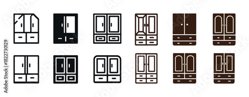 Set of wardrobe icons: styles, designs, doors, drawers, colors
