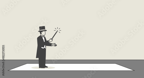 Magician Performing a Magic Trick with a Wand.