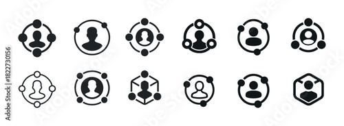 Set of minimalist black icons representing male and female user profiles