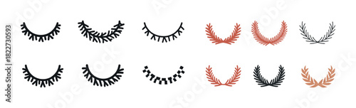 Decorative eyelash and leaf silhouettes in black and earth tones