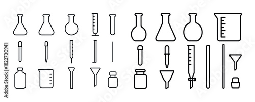 Various laboratory glassware outline icons for scientific experiments