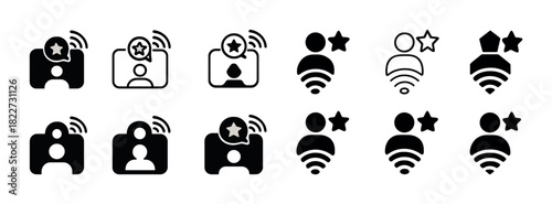 Icon set: profiles and wifi symbols with star ratings